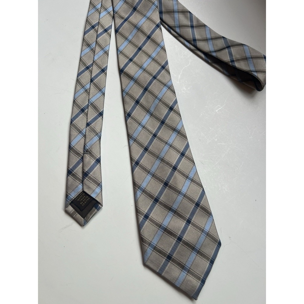 Tassa Elba Blue Gray Checkered 100% Silk‎ Tie